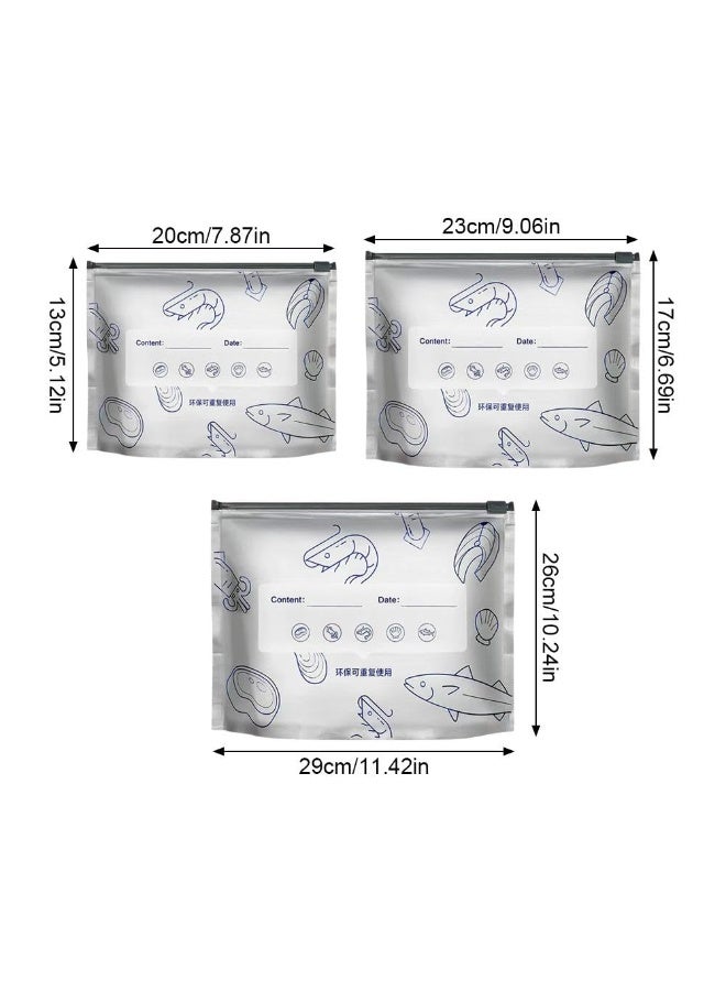 اكياس حفظ الطعام 30 كيسًا قابلاً لإعادة الاستخدام لتخزين قابلة للإغلاق 3 احجام مختلفه مع ملصق وسحاب، للمطبخ - Image 3